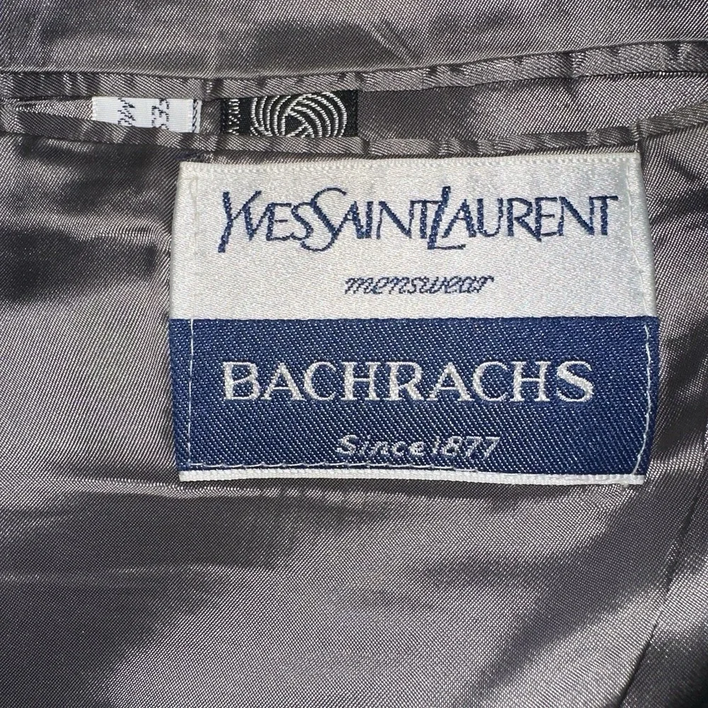 Yves Saint Laurent France Double Breasted Wool Blazer Stripe Peak Ventless 44R